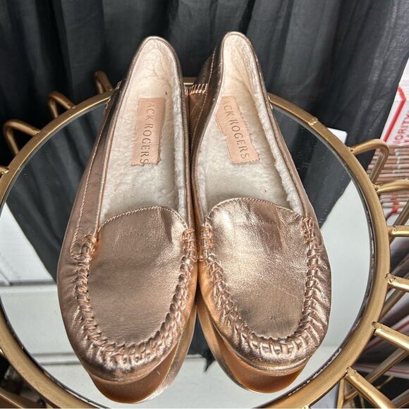 Jack Rogers Rose Gold  MILLIE MOCASSIN LEATHER FAUX FUR MOCCASINS - Picture 2 of 6